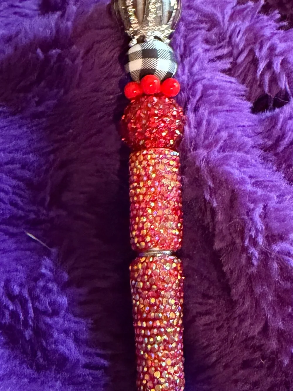Ruby Gingham Glam Beaded Pen